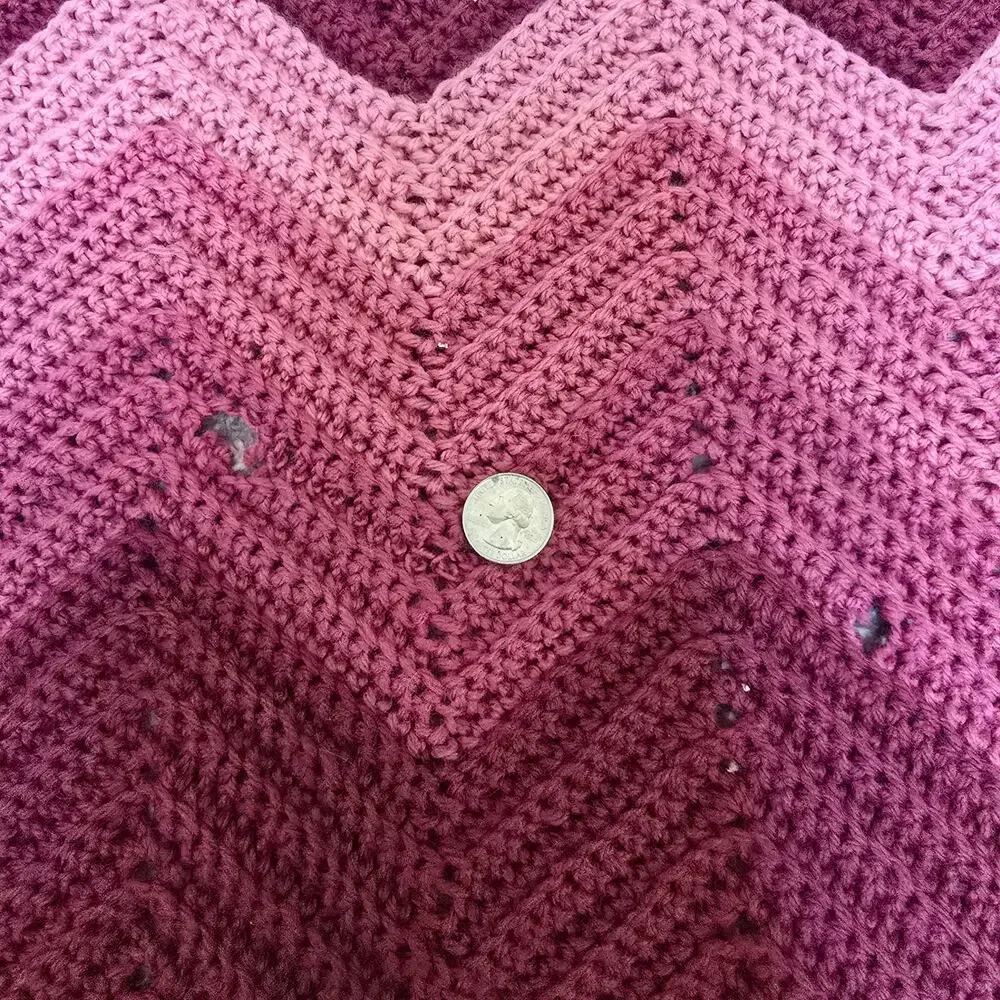 Vintage Crochet Afghan Blanket 88x64 Pink Burgundy Chevron Handmade Throw